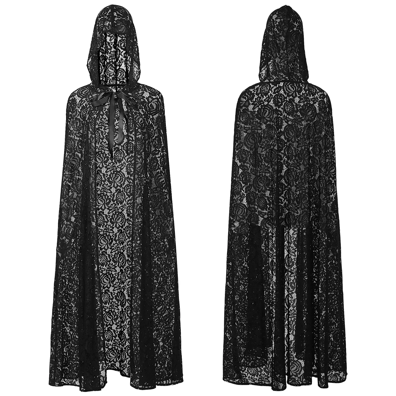 Halloween Medieval Gothic Queen Floral Cape Stage Costume New Women Sexy Lace Cape Headdress Black Lace Cloak Bride Shawl