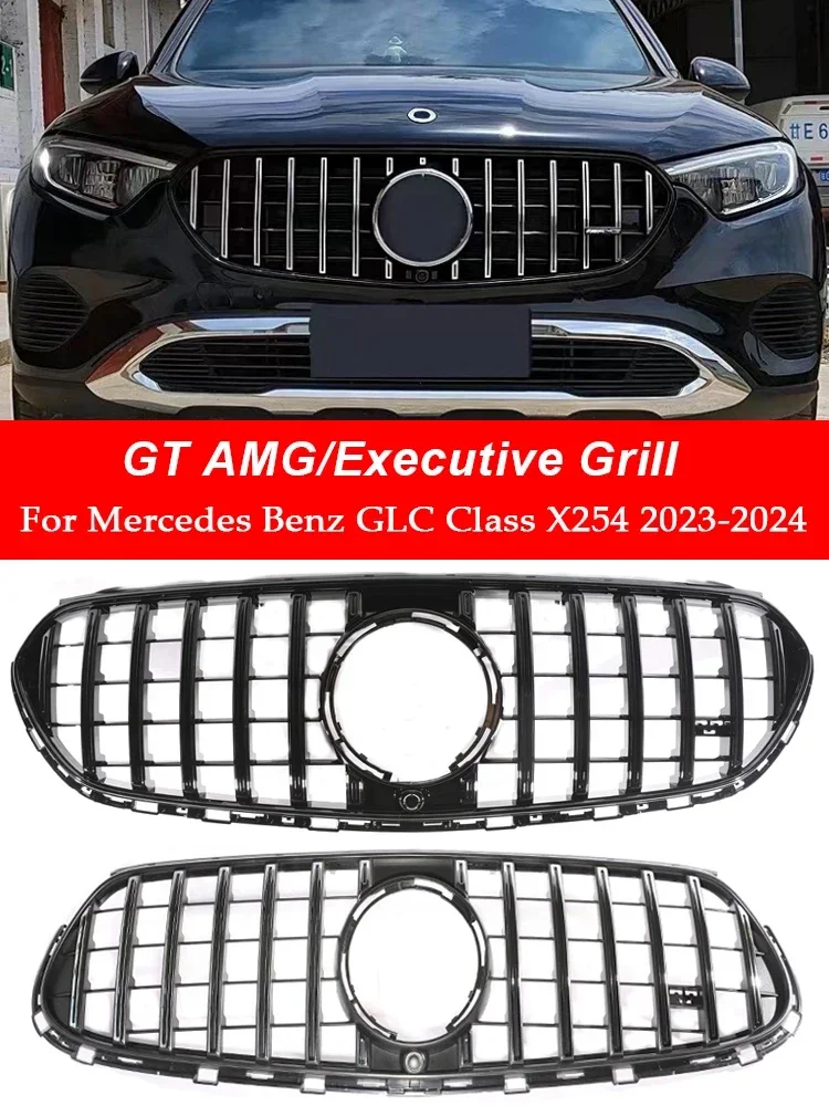 

Black Silver Front Panamericana GT Style Grille Facelift Sport AMG Executive Racing Grille For Mercedes Benz GLC X254 2023 2024