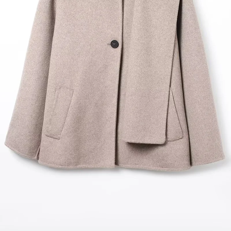 ملابس نسائية جديدة لخريف 2025 موضة غير رسمية أسلوب بسيط للخريف والشتاء وشاح متعدد الاستخدامات معطف قصير بأزرار سفلية #6