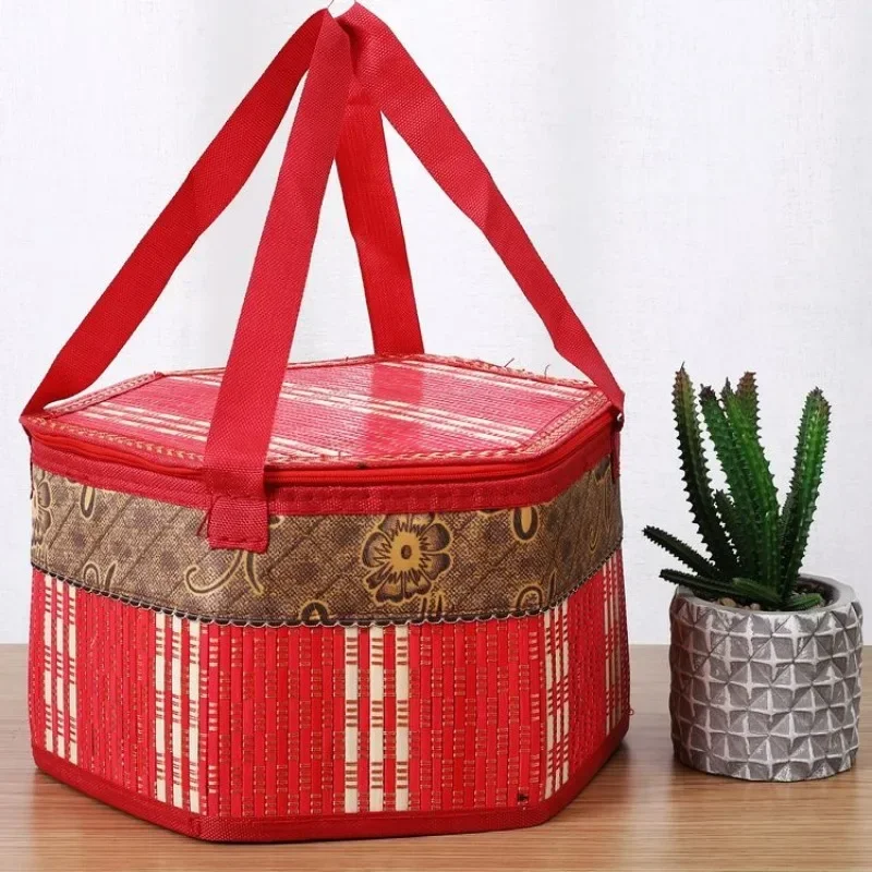 

Chinese Handmade FoldableColapsible Bag Bamboo Packing Box Picnic Eco Recyclable Lunch Basket Hexagon Festival Bolsa Térmica