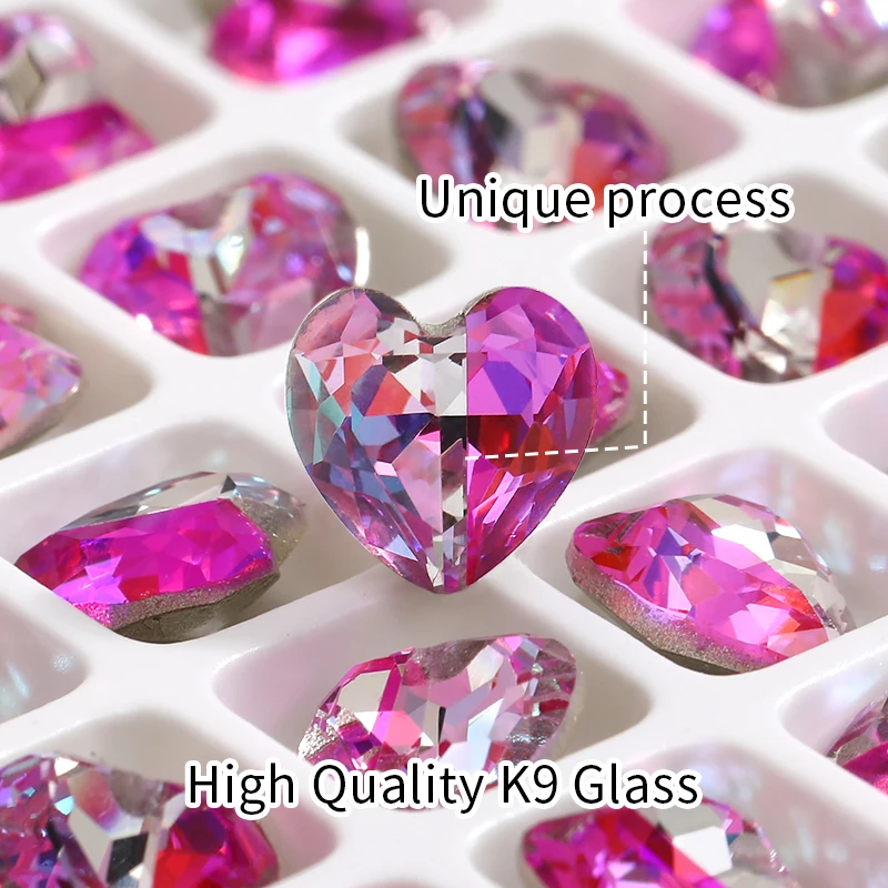 8mm Heart Rhinestone Crystals Laser Series Pointback Glass Strass Nail Art Accessories Jewelry Making Stones