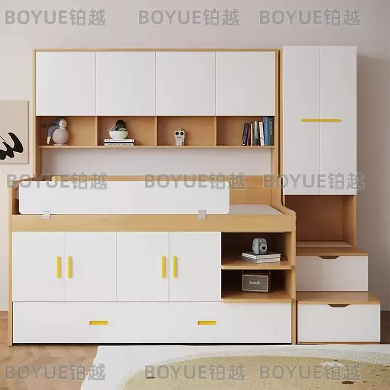 Multifunctional Half High Loft Bed with Wardrobe and Desk Space Saving Kids Bedroom Furniture for Boys Girls Small Apartment