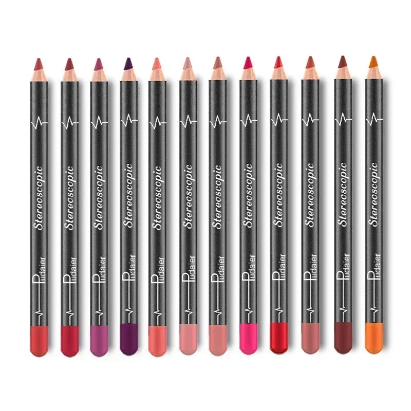 12 unids/set delineador de labios mate delineador de labios para principiantes delineador de labios hidratante de larga duración delineador de labios lápiz rojo de terciopelo bolígrafos de maquillaje 12 colores