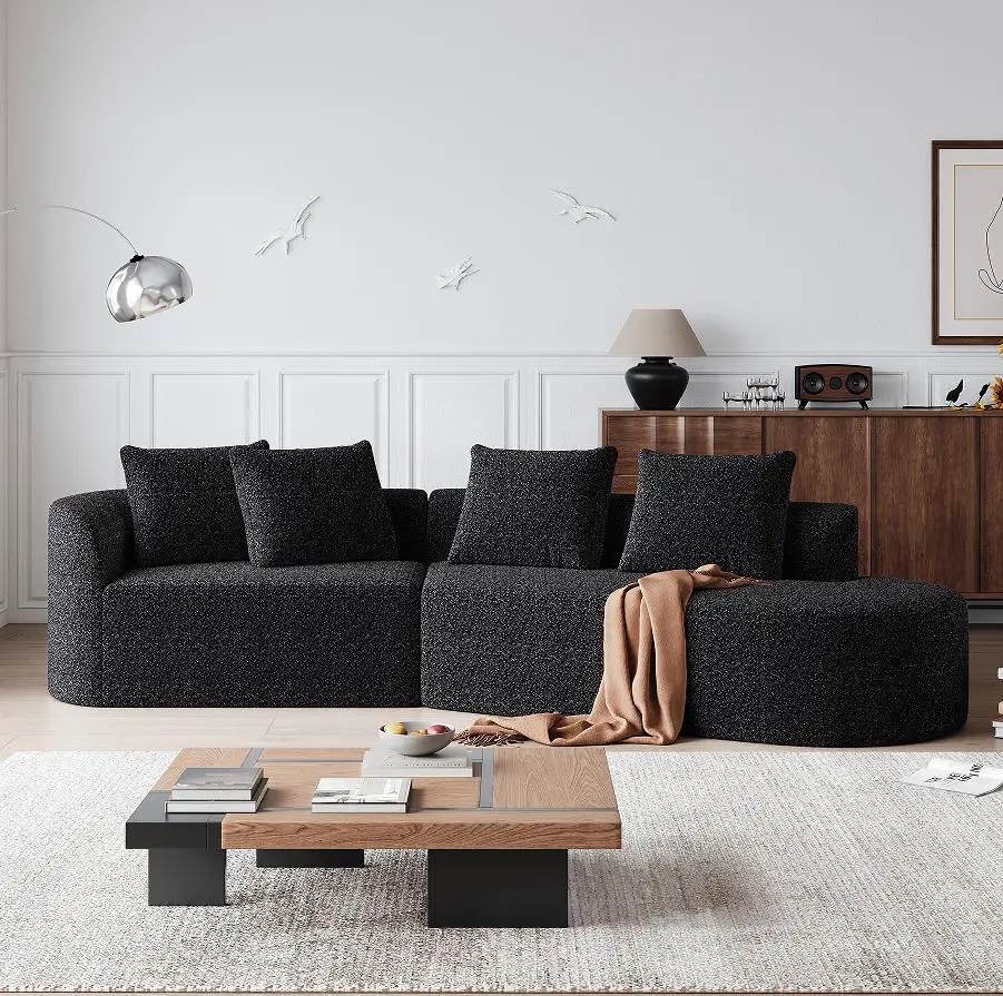 ！@Modern Convertible Upholstered Oversized Compression Corner Sofa 112-Inch Chenille 4-Seater Extra Deep Wide Seat Curved Cloud