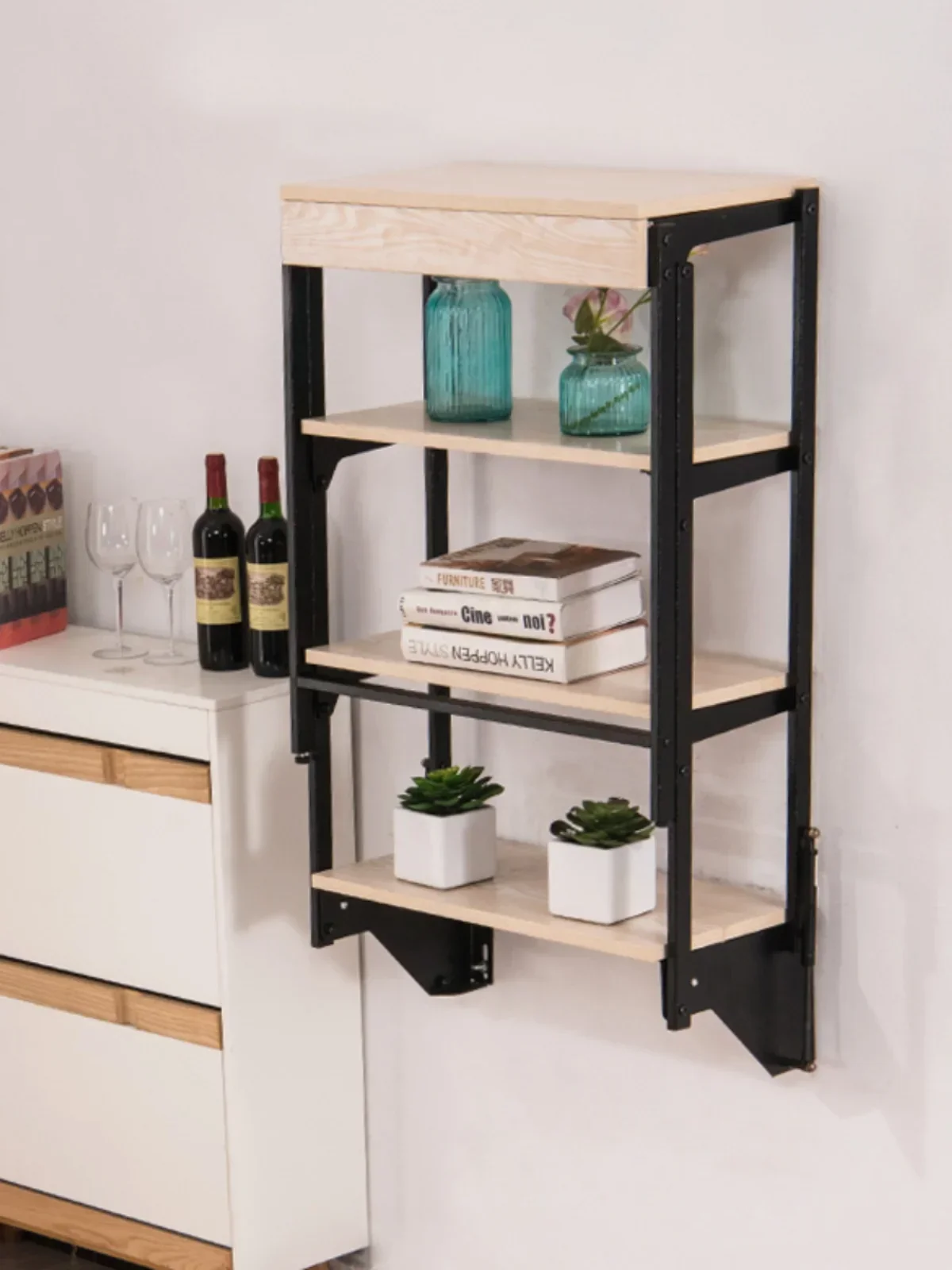 2026 Wall-Mounted Mesh Red Dining Table, Multifunctional Storage Rack, Small Home Use, Transformable Folding Table