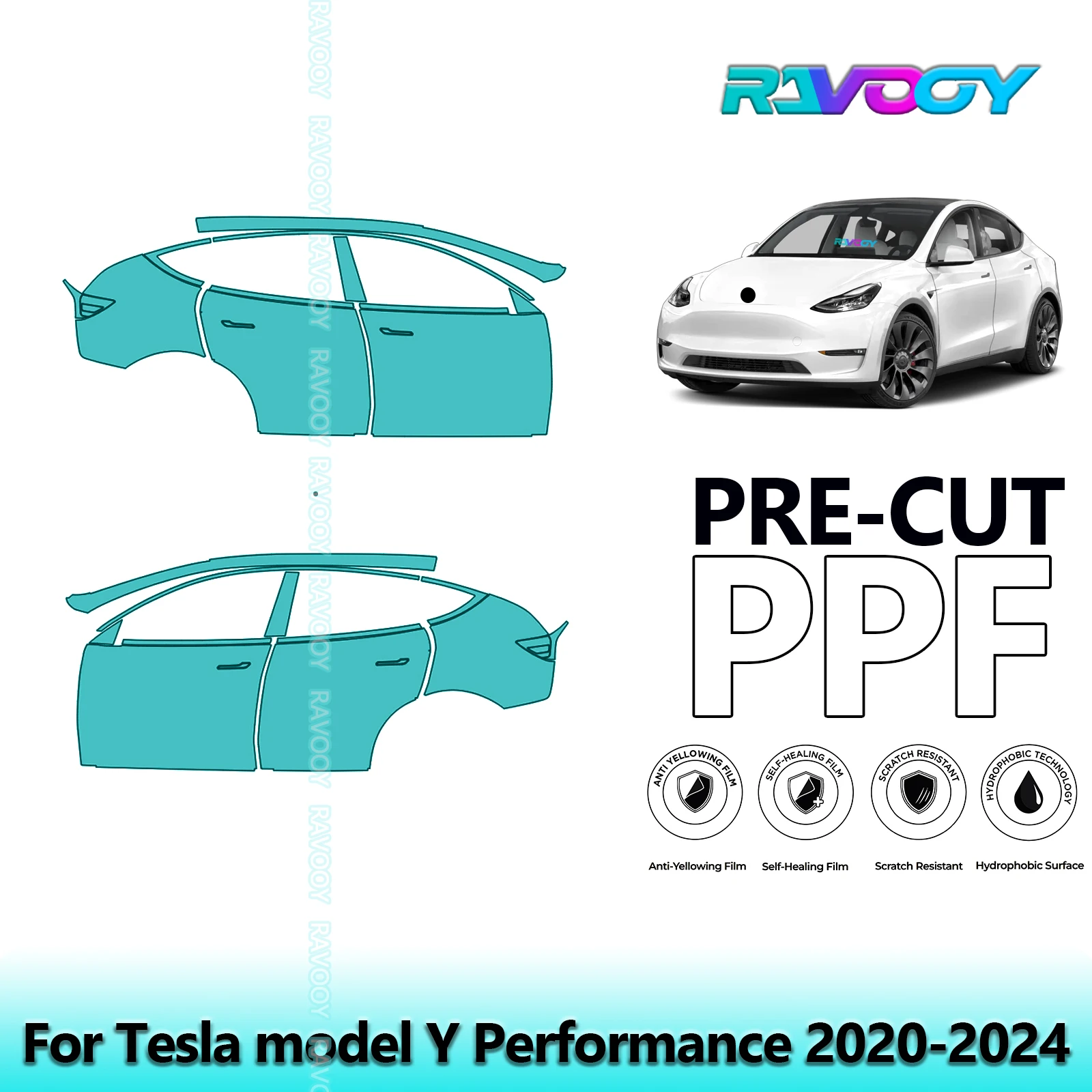 

For Tesla model Y Performance 2020-2024 8.5mil Clear Matte Pre-Cut PPF Door & A/B Pillar Kit TPU Paint Protection Film Set