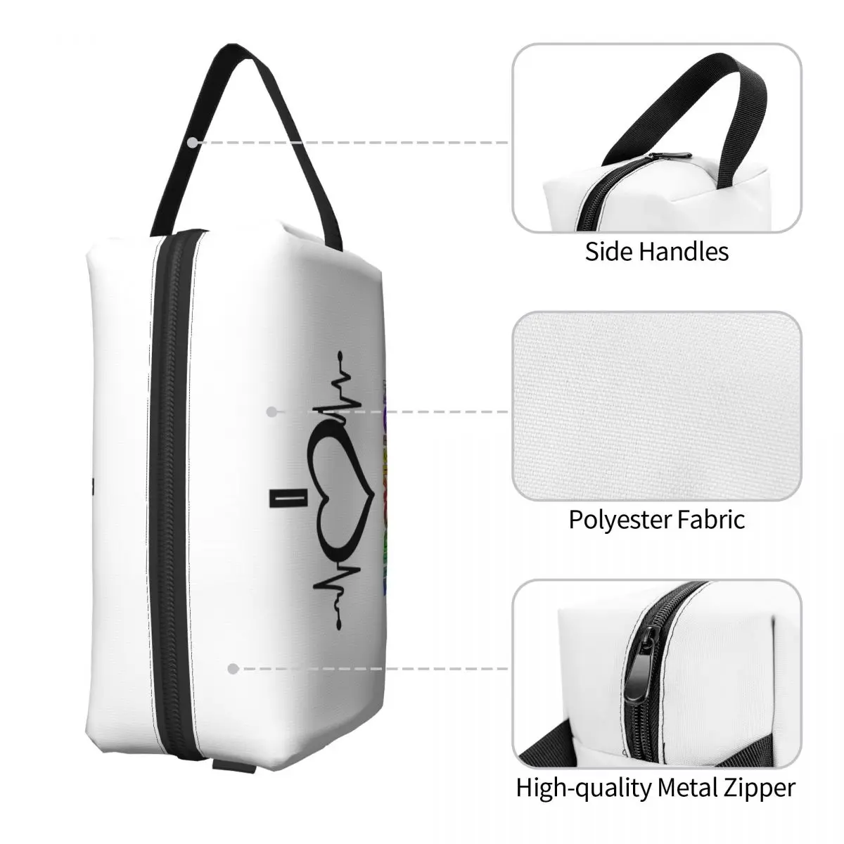 أنا أحب يوروفيجن - حقيبة مكياج بنمط قوس قزح، منظم مستحضرات التجميل، مجموعة أدوات تخزين مستحضرات التجميل، حقيبة مقلمة