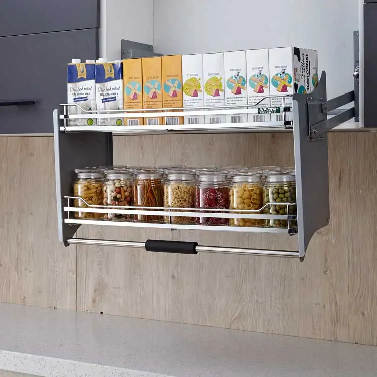 أدوات المطبخ خزانة المطبخ رفع تخزين سلك مسطح رفع سحب أسفل رفع سلة مسطحة #2