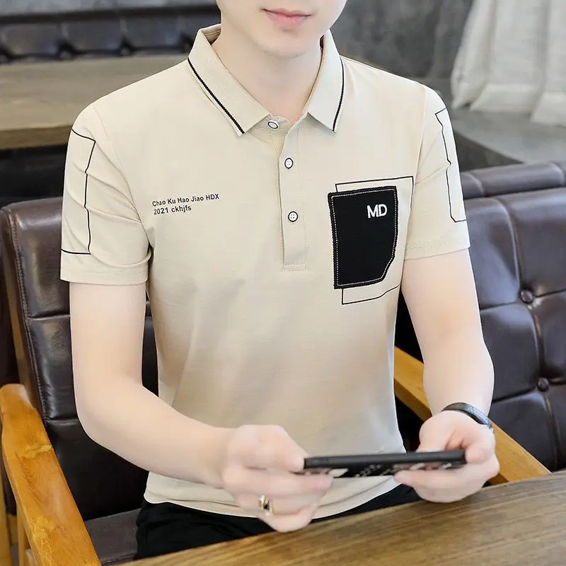 

Новая мужская футболка-поло 2026 года, с коротким рукавом, из хлопка, повседневная, с воротником, летняя, приталенная, однотонная, деловая, топ-футболка
