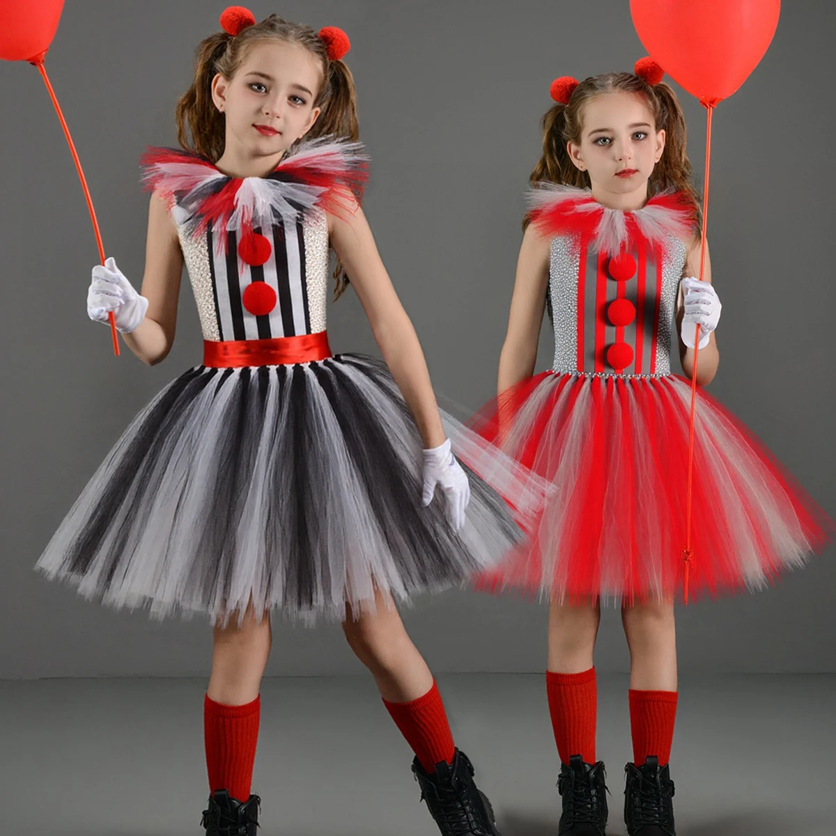 

Halloween Art The Clown Costume for Kids Carnival Party Fancy Tutu Dress Girls Scary Striped Killer Clown Terrifier Costumes Set