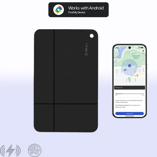 MiLi Wallet Tarjeta antipérdida Seguimiento de ubicación Etiqueta inteligente con Google Find My Device Tarjeta ultrafina Carga inalámbrica IP67