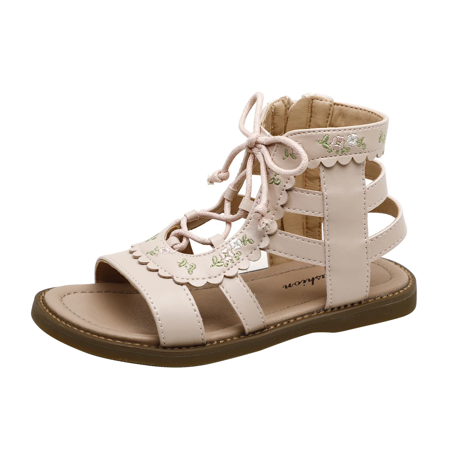 Summer Princess Retro Little Flower Sandals Children Girls Strappy Leather Flats Sandal