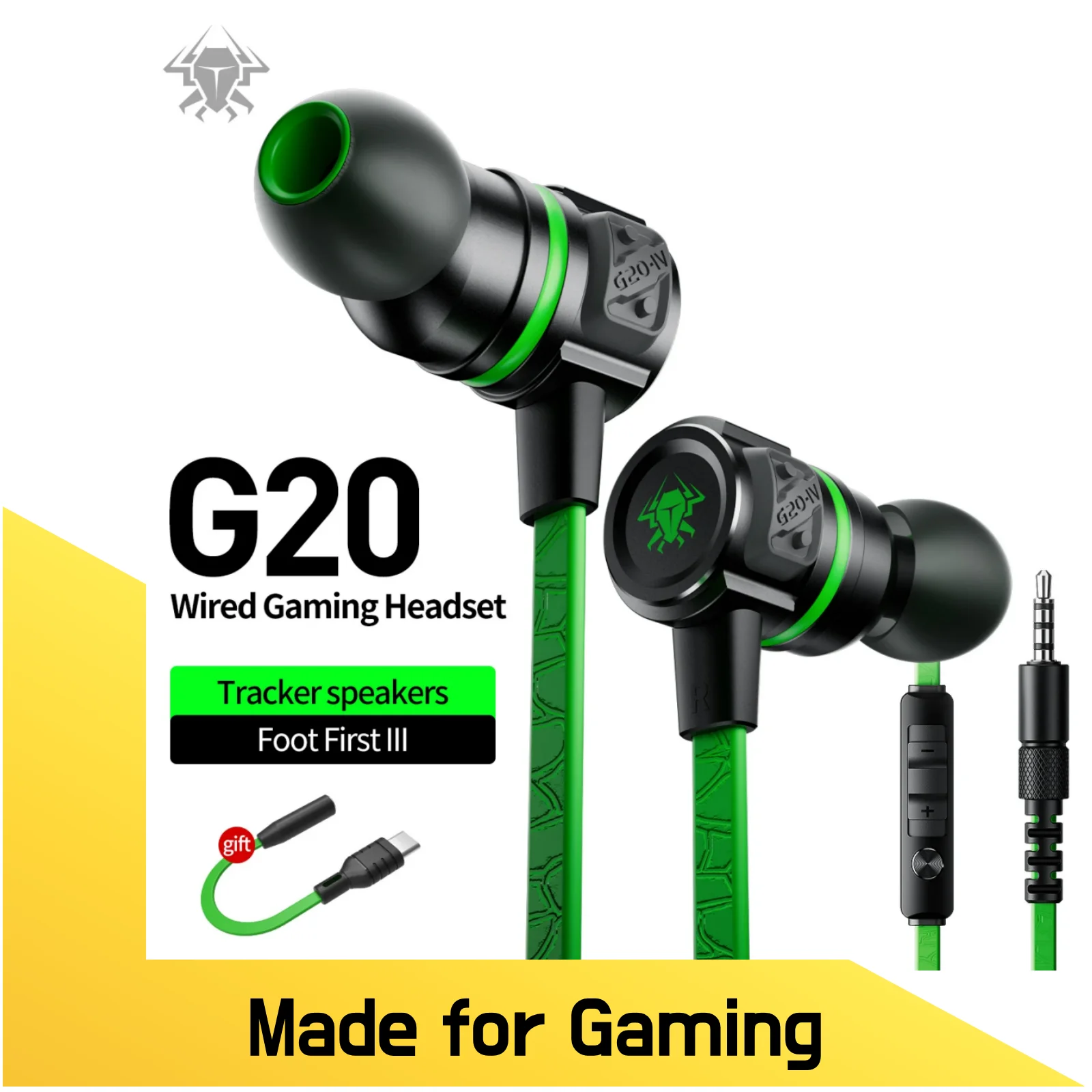 PLEXTONE G20, Wire Gaming Headset, Gaming Headphones with Cable, 3.5mm Earphone with Type-C Adapter, Esports Earphones with Mic
