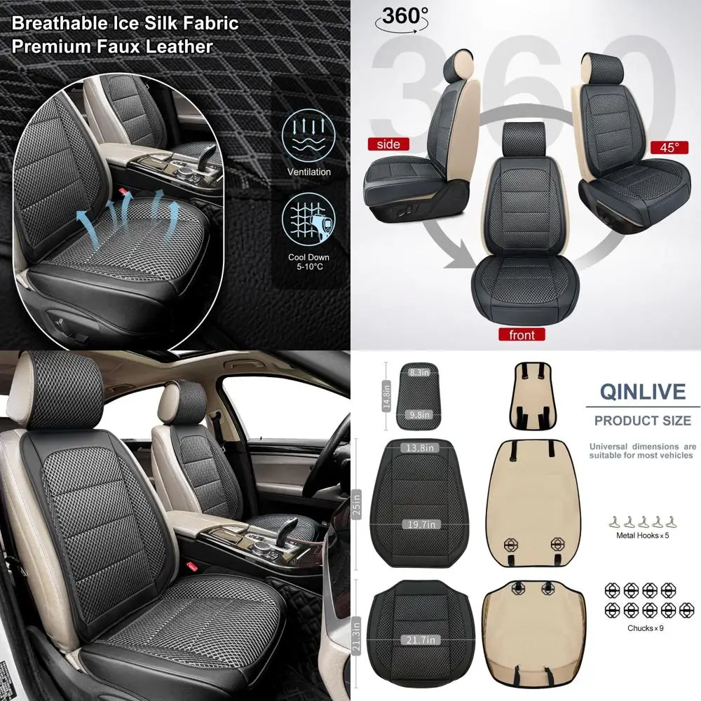 

Летние чехлы на автомобильные сиденья с вентилируемым охлаждением, дышащие кожаные защитные чехлы на передние сиденья с 3D воздушной сеткой и карманом для хранения,