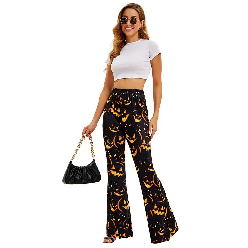 

Женские брюки с принтом летучей мыши и тыквы на Хэллоуин, осенние модные повседневные брюки, удобная женская этническая одежда
