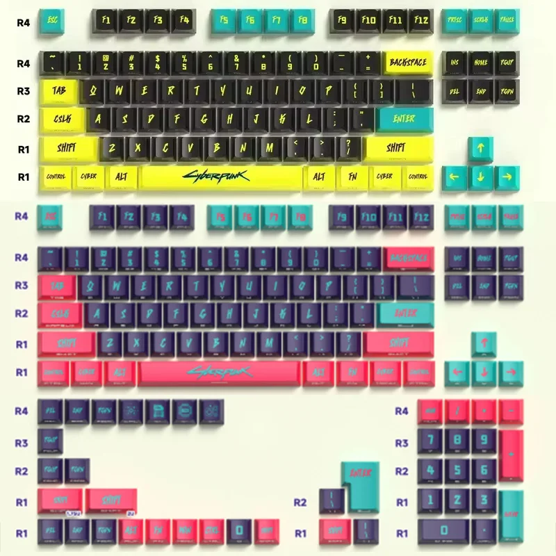 

New 129 Keys Cyberpunk Keycap Cherry Profile Side Engraved Translucent Keycaps Pbt Custom Adapted Wooting Key Caps