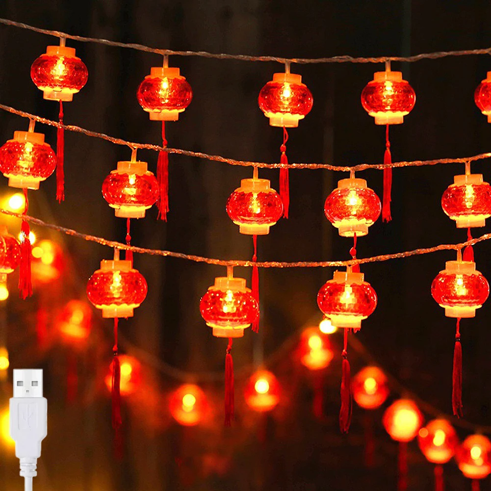 LED-Lichterkette mit roten Laternen, USB-Lichterkette im chinesischen Stil für Neujahr, Frühlingsfest, Weihnachten, Party-Dekoration