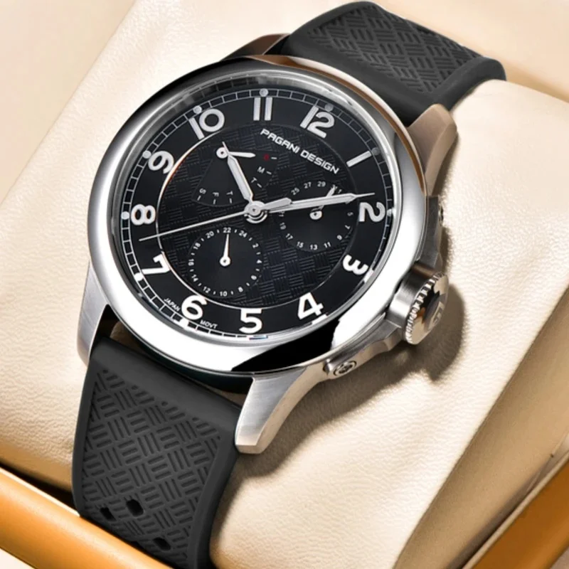 PAGANI DESIGN New Men's Quartz Watch VH88 Multifunction Stainless Steel Sapphire Glass Business Sport Clock Watch For Men