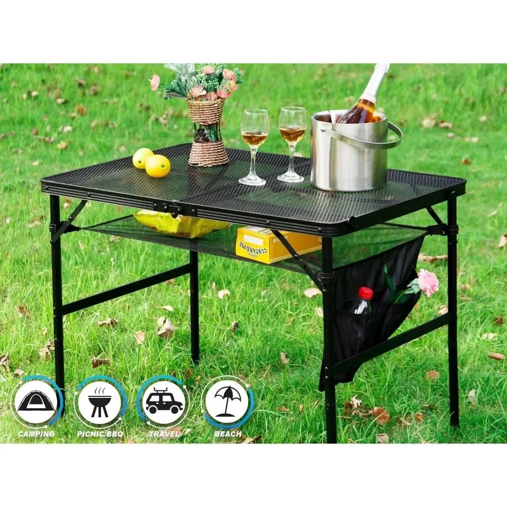 ez Folding Mesh Camping Table with Mesh Bag, Lightweight Grill Table/Outdoor Table, 2 Adjustable Heights, Portable Handle