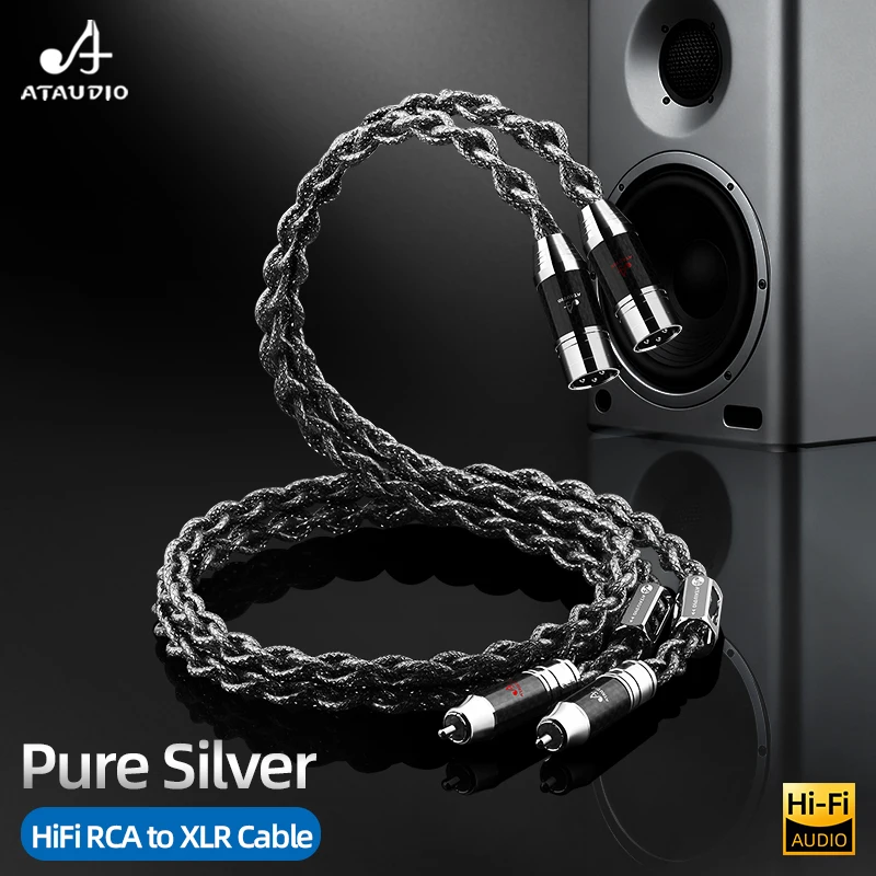 ATAUDIO HiFi Pure Silver Dual RCA to Dual XLR Audio Cable for High Fidelity Connection for TV Speakers Tube Amplifiers