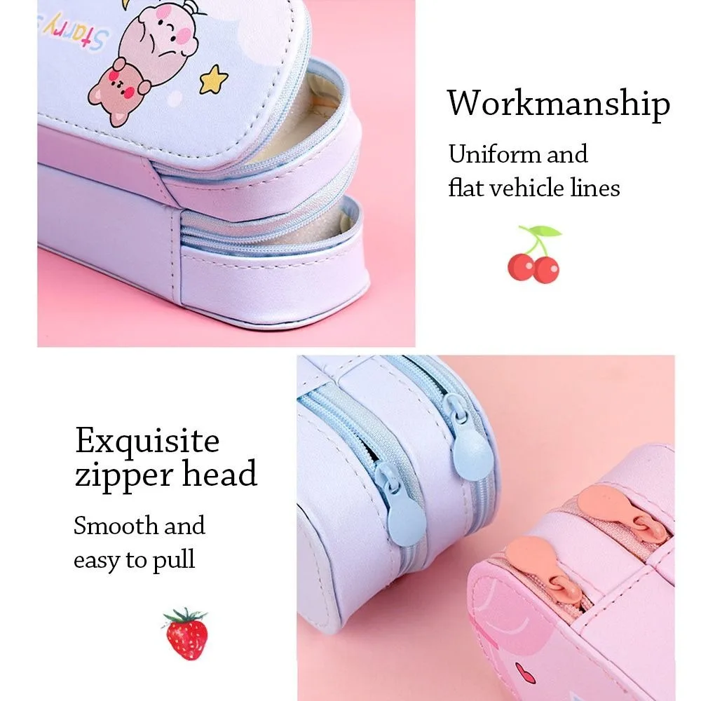 

Ins Double Layer Pencil Case Cartoon Design Waterproof Pen Pouch Large Capacity Portable Pen Bag Student Supplies