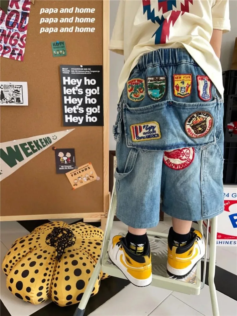 Y2K القوطية بنين جينز الشارع الشهير الهيب هوب الكرتون التطريز الرجعية الأزرق فضفاض نجوم الربط الخام حافة الدنيم موضة السراويل غير رسمية #4