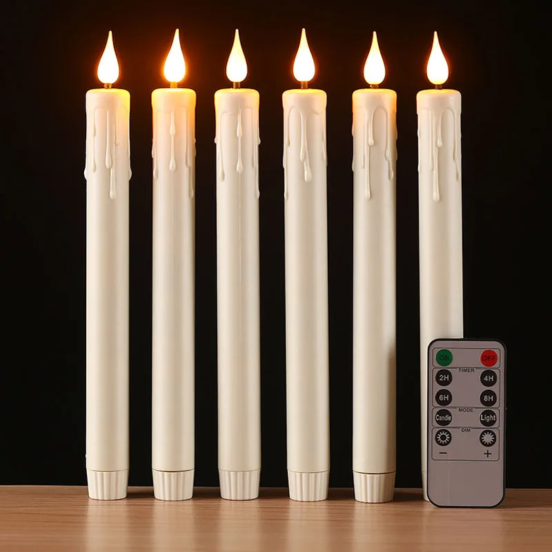 Remote Taper Candle with Timer Dimmer Battery Operated, Flickering Light, Flameless, Warm White LED Window Candles, 9.5