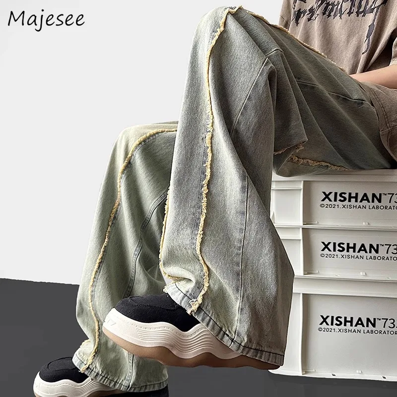 

European Style Retro Jeans Men Gradient High Street All-match Hip Hop Punk Rock Trousers Frayed Unisex Ulzzang BF Chic