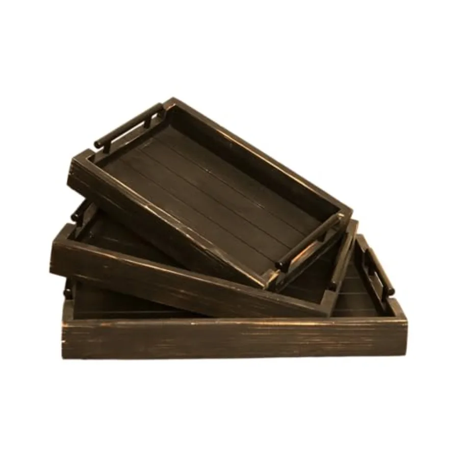 

Coffee Table Tray Decorative Nested Vintage Wood Serving Tray Set for Eating Trays for Eating on Couch Breakfast Party Kitchen