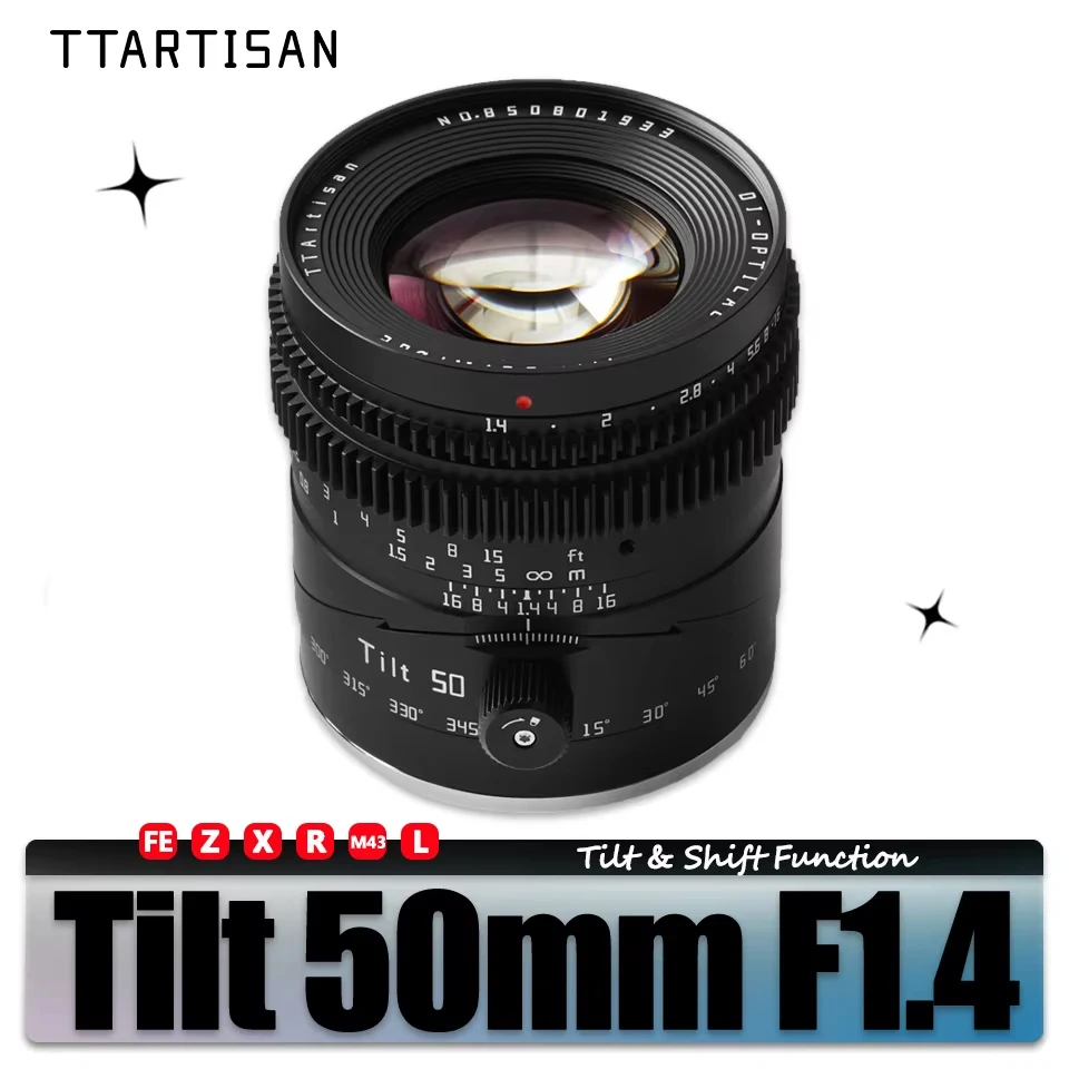 TTARTISAN Tilt 50mm F1.4 MF Vollformat-Kameraobjektiv für Studiofotografie, kompatibel mit Sony E, Nikon Z, Fujifilm XF, M43, L-Mount
