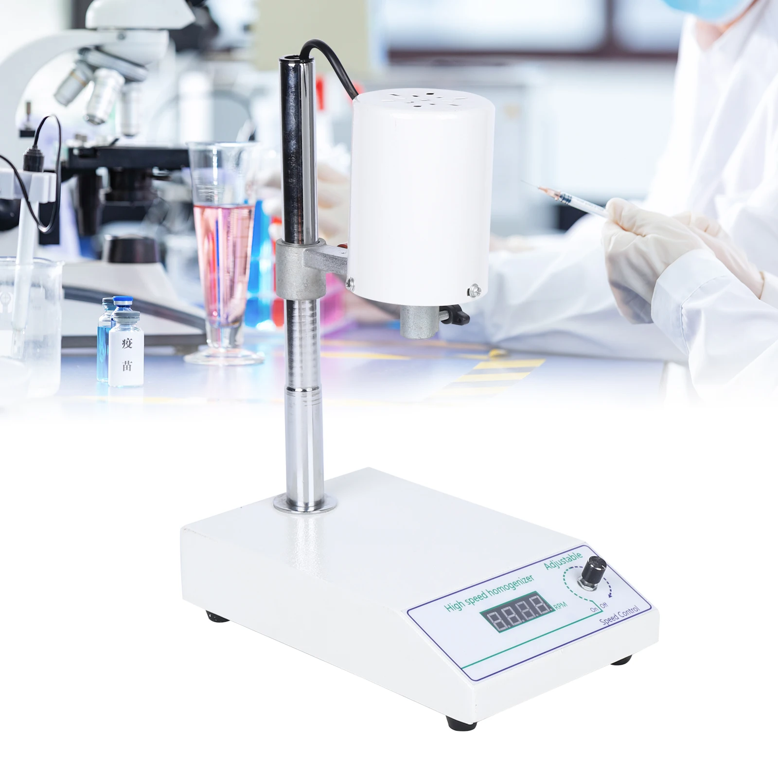 

Универсальный белый и серебристый высокоскоростной гомогенизатор Эффективное эмульгирование Функция гомогенизации ингаляции Портативный дизайн