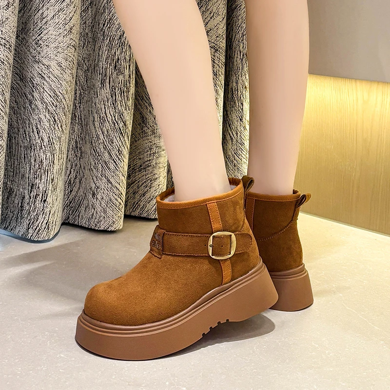 

Winter New Thick Snow Boots Women's Fashion Round Head Suede Anti-slip Wear-resistant Flat Short Boots