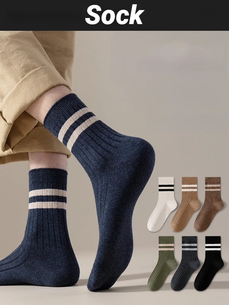 Summer Mens Socks Simple Casual Black White Striped Spring Autumn Breathable Mid Tube High Quality Round Neck Socks