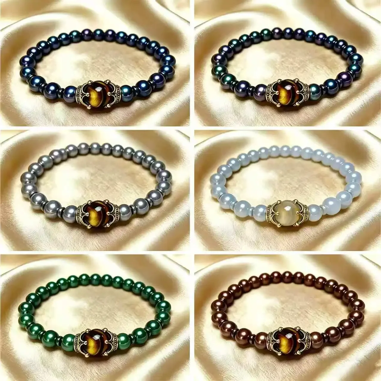 Herren Vintage Power Crown Armband, Natürliches Tigerauge & Hämatit Steinperlen-Armband, Modeschmuck Geschenk für Freunde – Detail 1