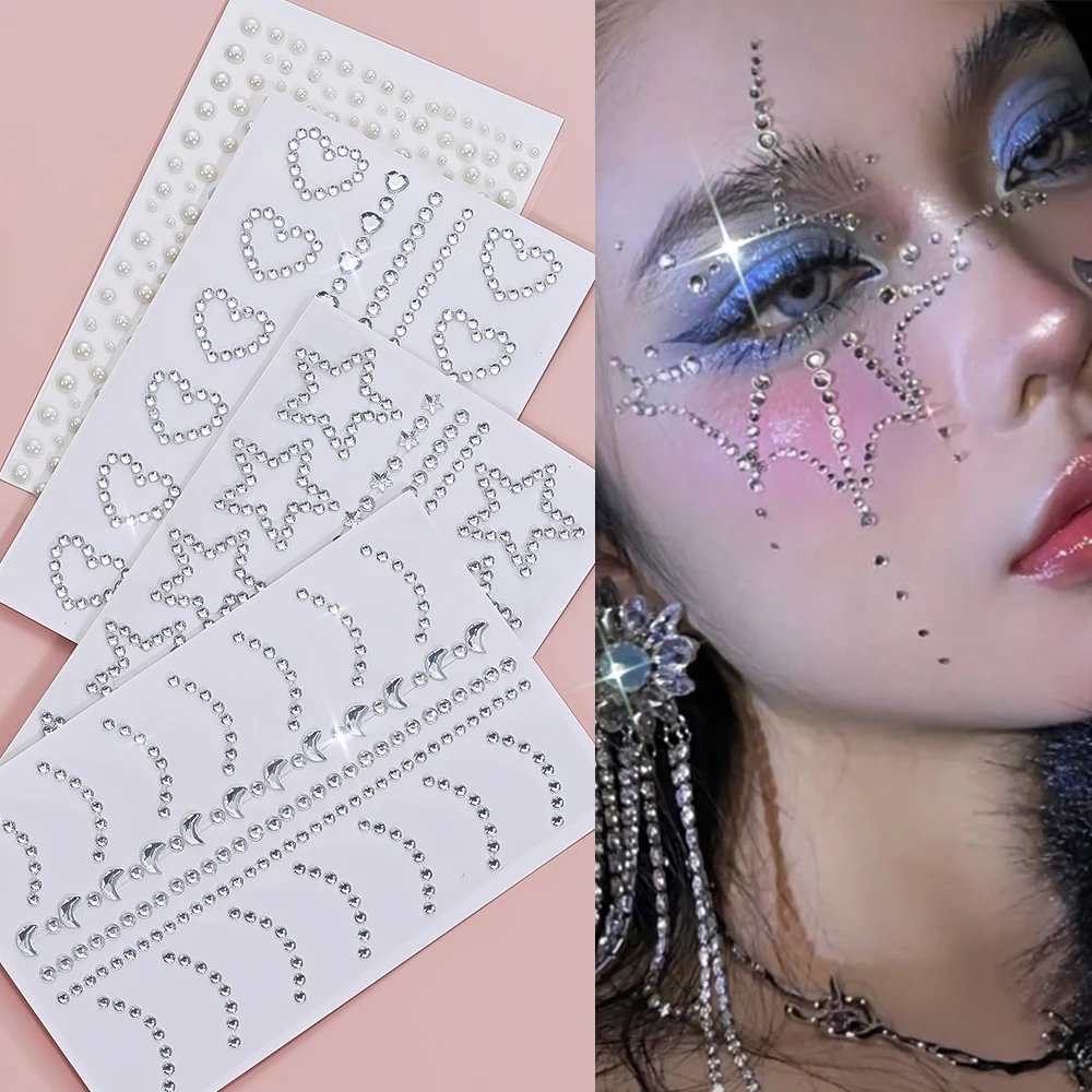 5 قطعة ثلاثية الأبعاد واضح الوجه زينة حجر الراين ملصقات تألق ستار/الحب مجوهرات لاصق الوشم ملصق DIY بها بنفسك مقلد اللؤلؤ ديكور