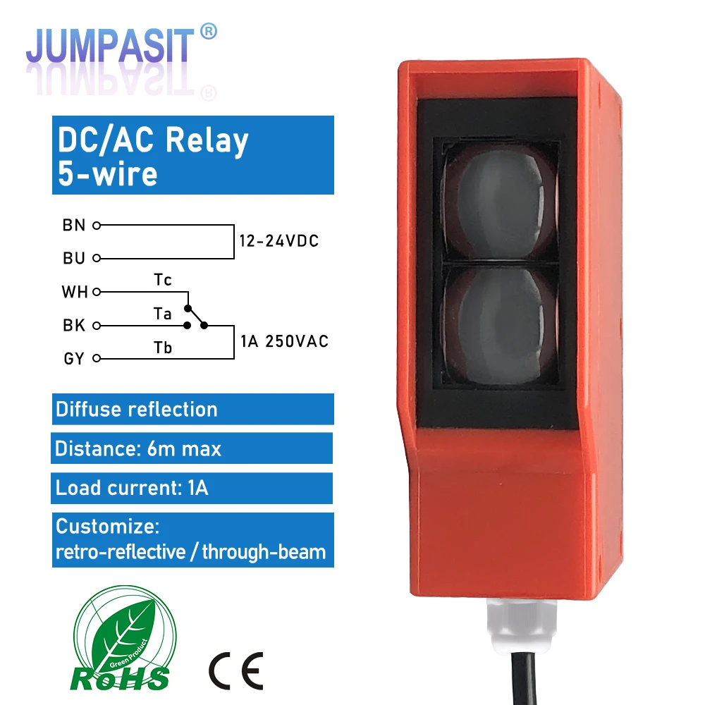 Jumpasit Diffuse Photoelectric Switch Sensor Optical Infrared Switch 10m for Car Washing