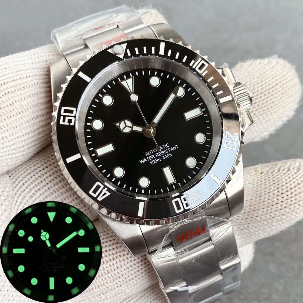 Tandorio NH35 Black Dial 40mm Mechanical Dive Watch Men 200M Waterproof Lume Sapphire No Date Window Stainless Steel Bracelet