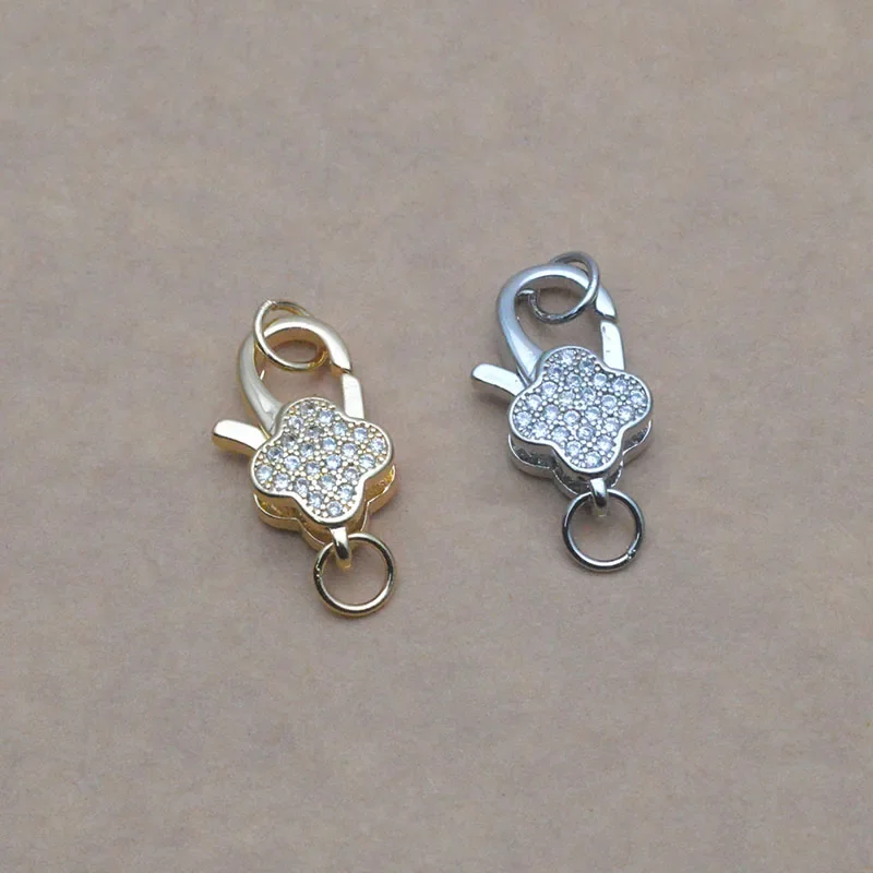 5pcs/lot Four-leaf Clover Shape Brass Metal Lobster Clasps Inlaid Zircon Lobster Clasps Hooks Connector Jewelry Accessories