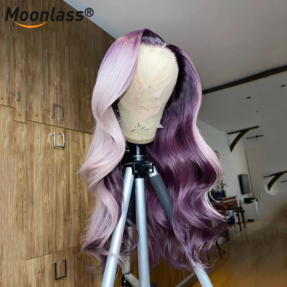 Purple Highlight Human Hair Wig 13x4 Lace Frontal Human Hair Wigs Brazilian Lace Front Wig Human Hair Body Wave 180% Density Wig