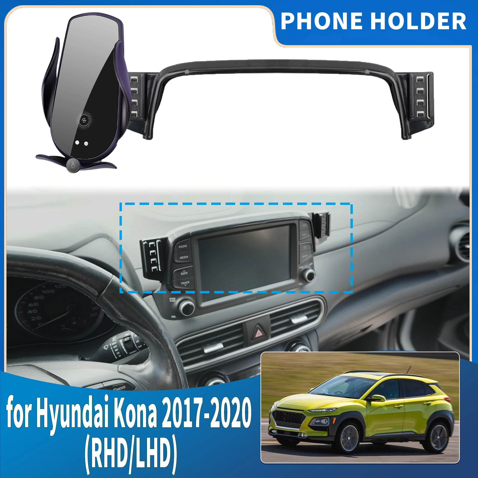 

for Hyundai Kona 2017 2018 2019 2020 RHD LHD Integrated Screen Mount Phone Holder Mount Car accessoires