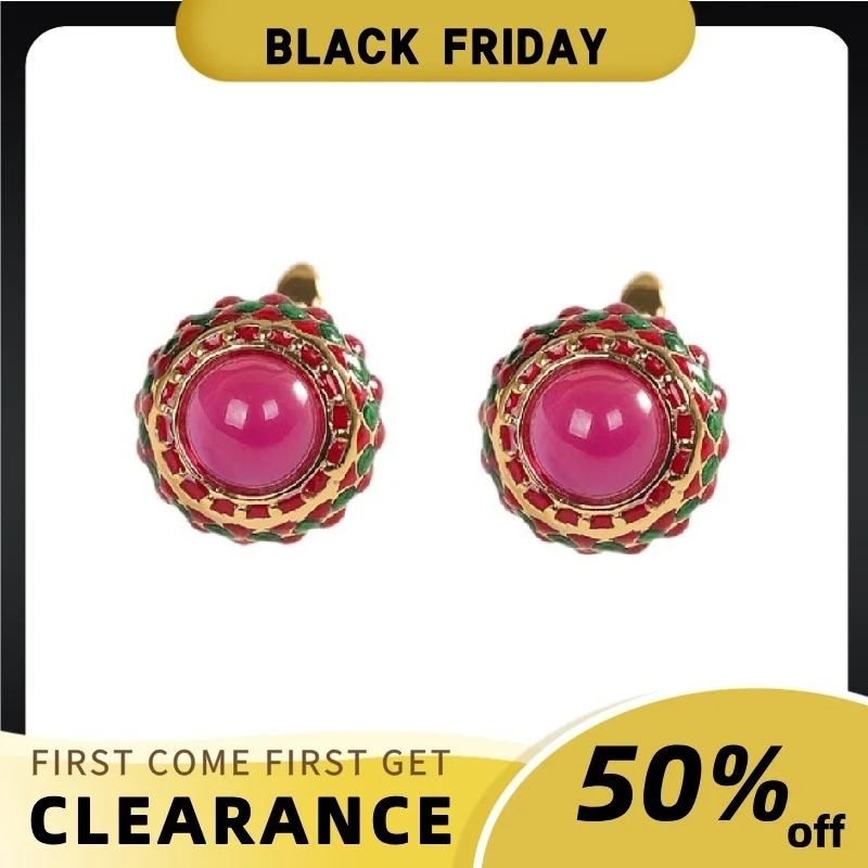 

GEEZENCA S925 Серебряные перегородчатые круглые серьги с красным корундом для женщин, красочная эмаль, золото 18 карат, роскошные шикарные серьги, распродажа