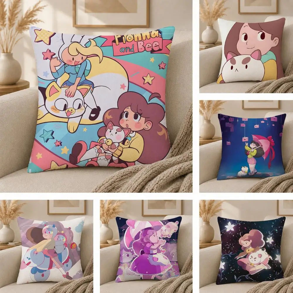 Bee And P-PuppyCat Anime Cushion Cover  Plush Fabric Soft Double Sided Print Sofa Cushion Cover Throw Pillow Covers