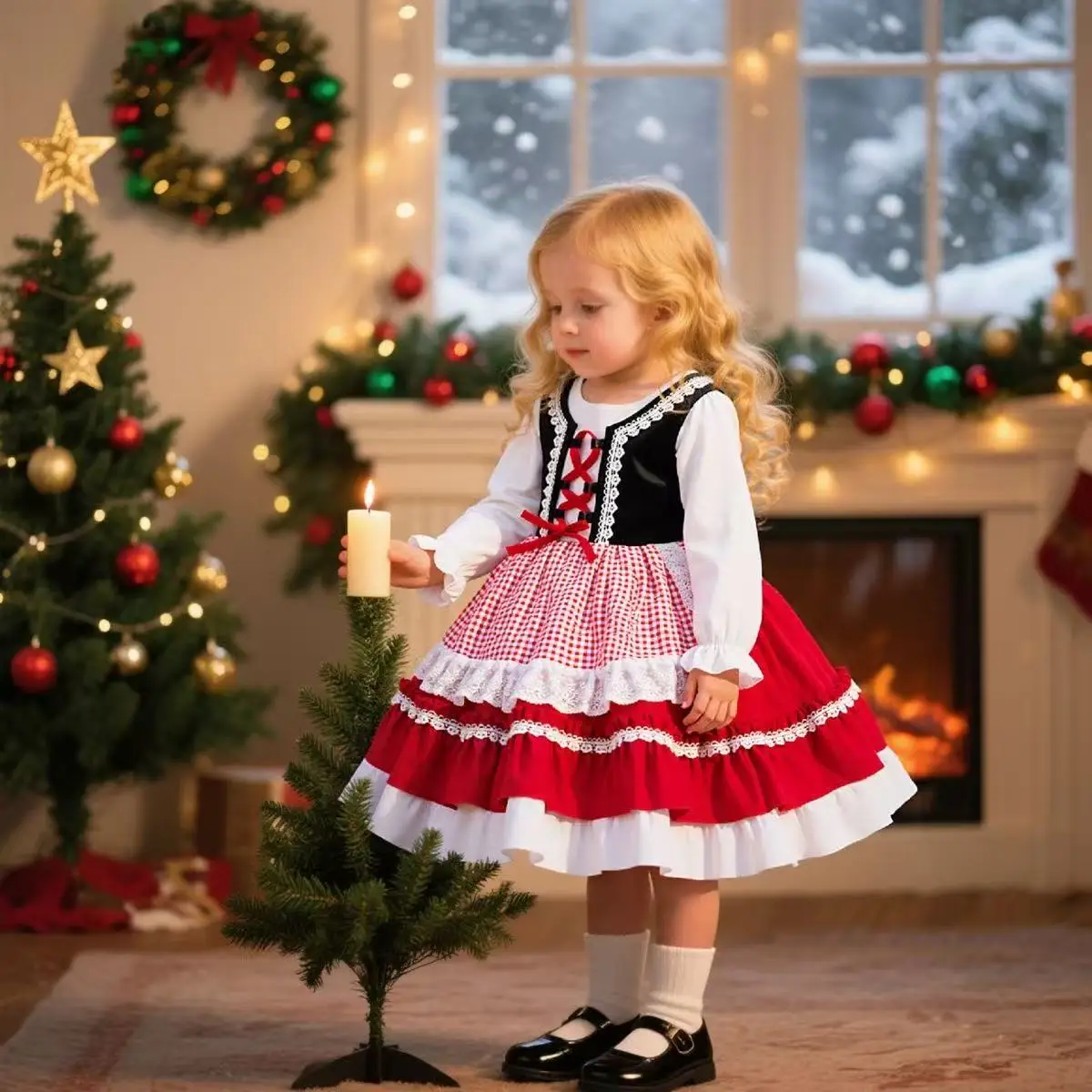 Girl Carnival Halloween Christmas Costume Hood Baby Girls Dress Maids Lolita Flower 1st Birthday Party Dresses