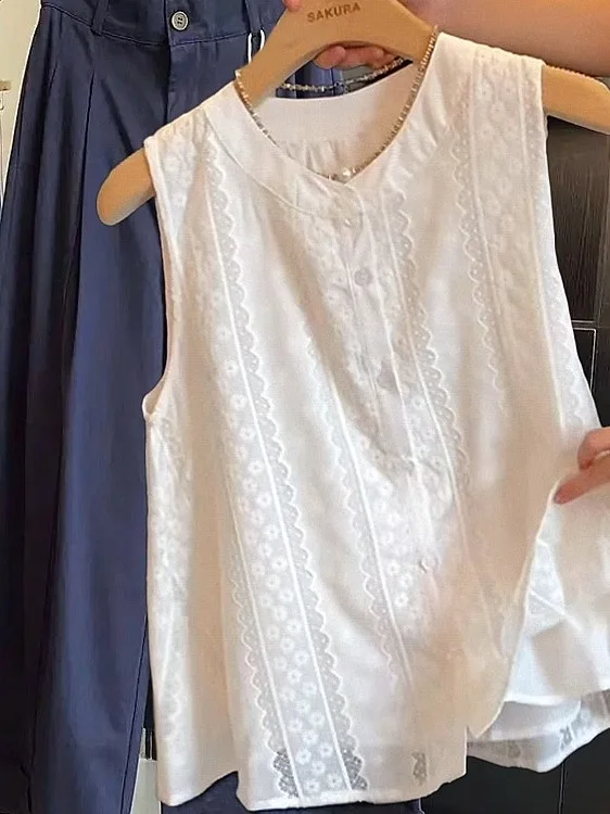 

Летний кружевной лоскутный топ большого размера, свободный женский повседневный топ с воротником-стойкой и цветочным принтом