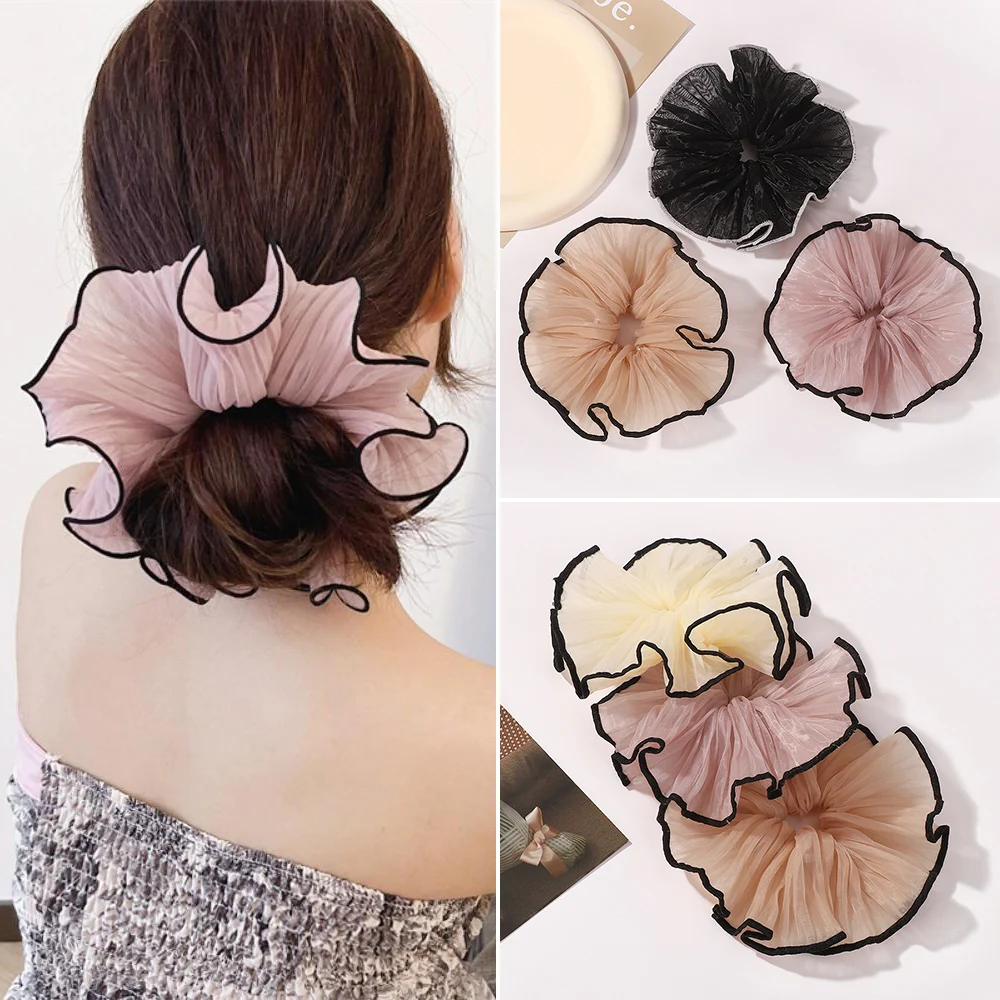 

1Pcs New Korean Retro Hairband Folded Chiffon Oversize Scrunchies Women Sweet Temperament Fashion Exaggerated Hair Accessories