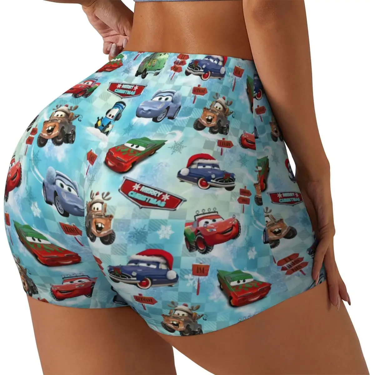 Custom Lightning McQueen Car Anime Volleyball Biker Gym Shorts for Women Athletic Workout Yoga Shorts