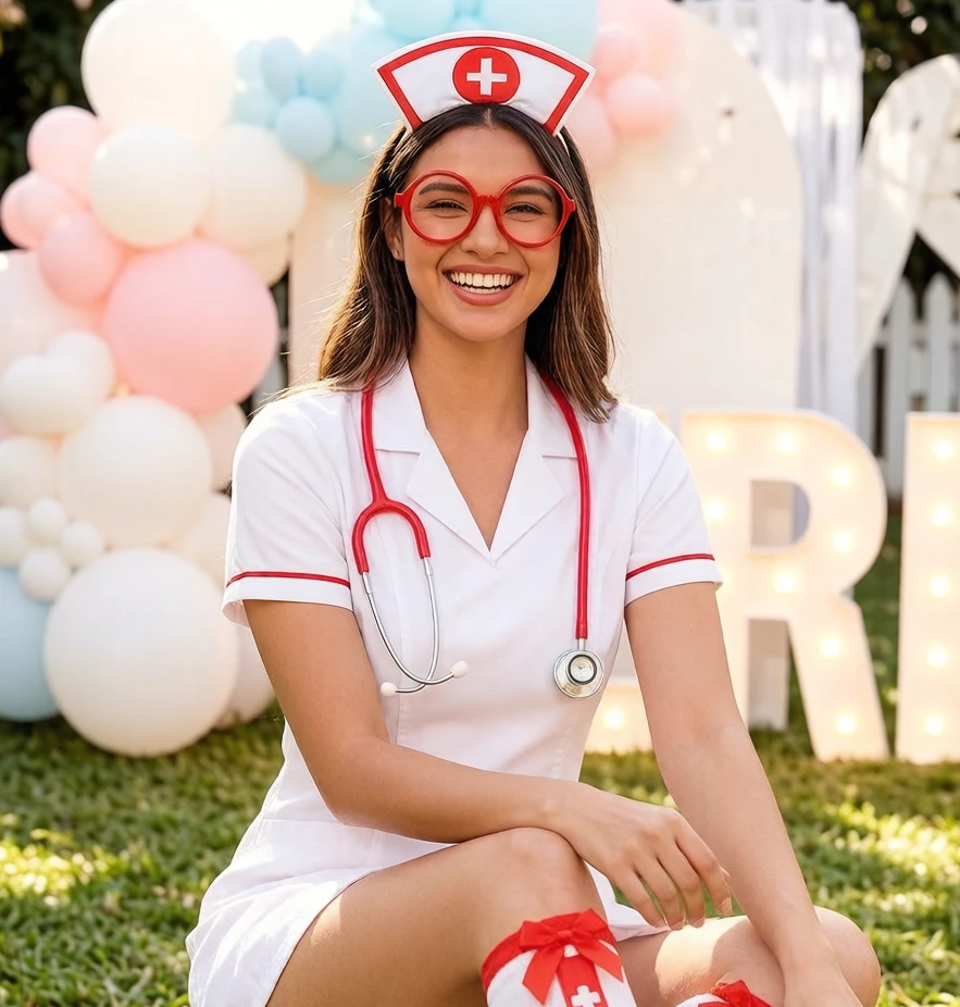 4Pcs Dark Nurse Costume Set, realistic medical themed outfit with atmospheric design, perfect for Halloween party cosplay 4