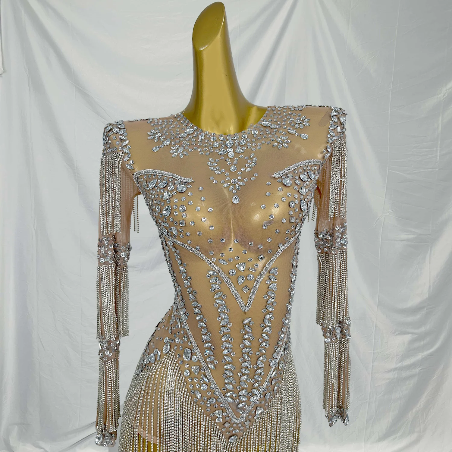 

Yingxing Women Sexy Mesh Performance Dance Nightclub Rompers Singer Stage Outfit Sparkly Rhinestone Bodysuit Birthday Wear