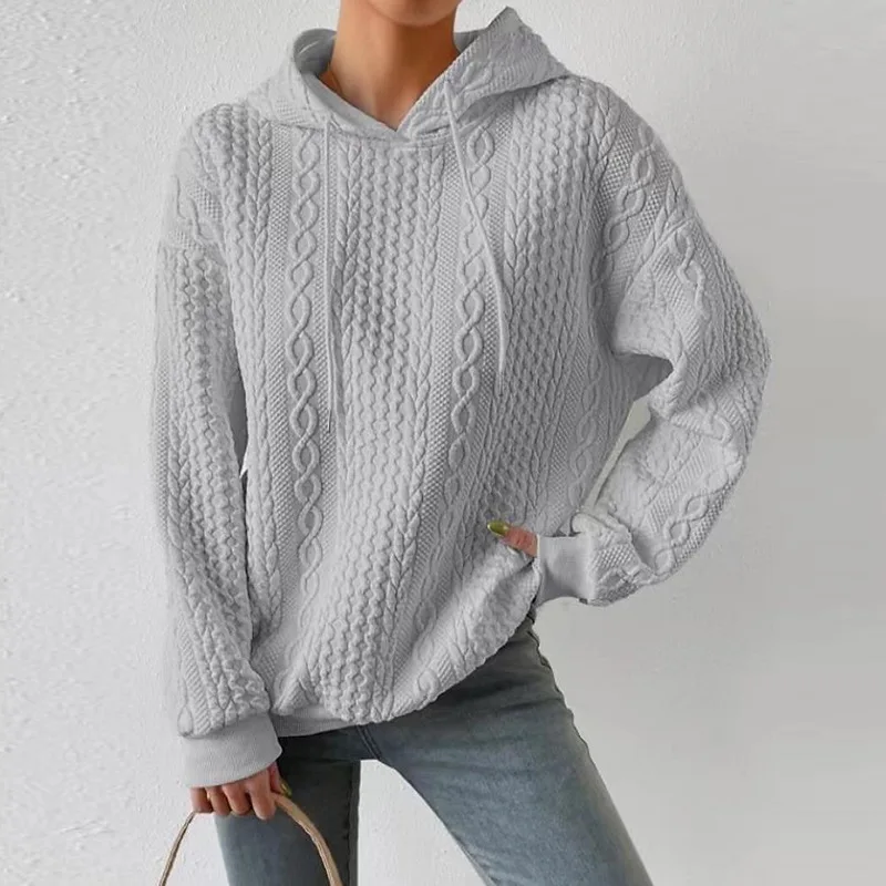 Hoodies women 2026 casual new autumn Spring casual jacquard hooded tie long-sleeved knitted sweatshirt women's clothing