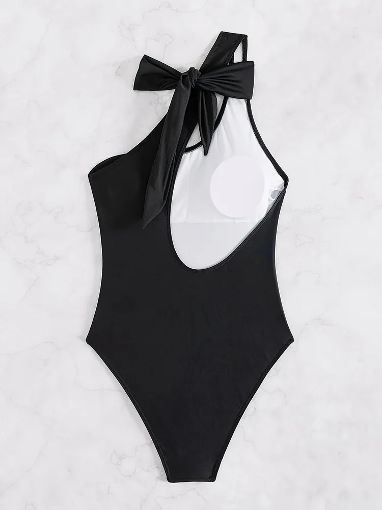 مثير بيكيني واحد الكتف قطعة واحدة ملابس السباحة امرأة 2026 ملابس النساء لباس سباحة ملابس الشاطئ حمام الدعاوى الأسود Monokini #6